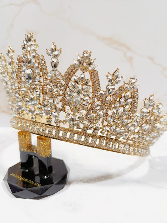 Gold Crystal Crown Tiara, Birthday Queen Crown, Quinceanera Crown, Prom Crown main image 7